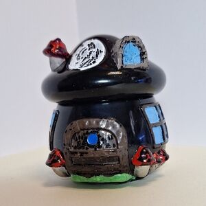 Whimsical Black Mushroom House Figurine